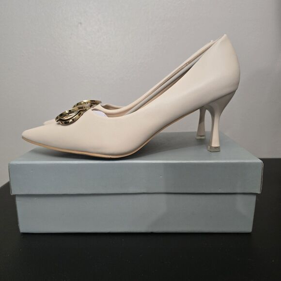 C.Paravano Women’s Stacked Metal Buckle Pumps EU 42 US 11.5 Pointed Toe - Picture 3 of 5